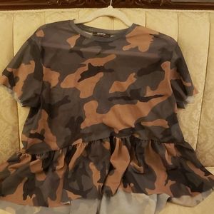 ZARA Mesh  Camo Top